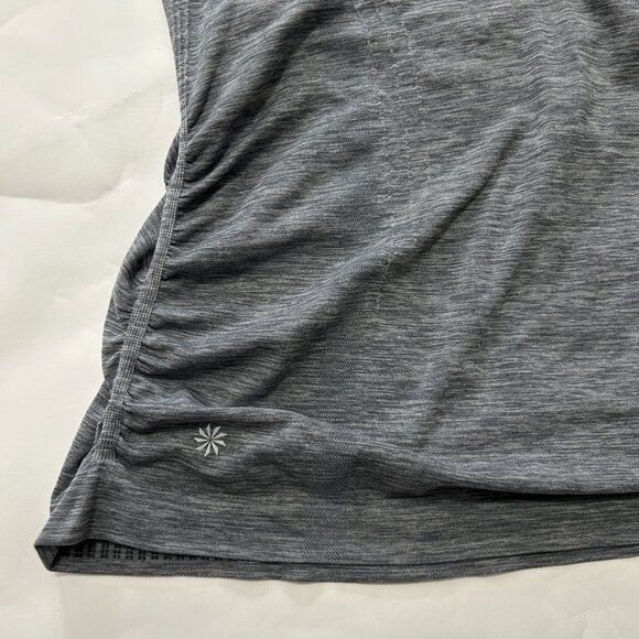 Athleta Speed Light Heathered Tee sz S Gray Ruched Sides Short Sleeve Fitted Gym - Picture 9 of 9